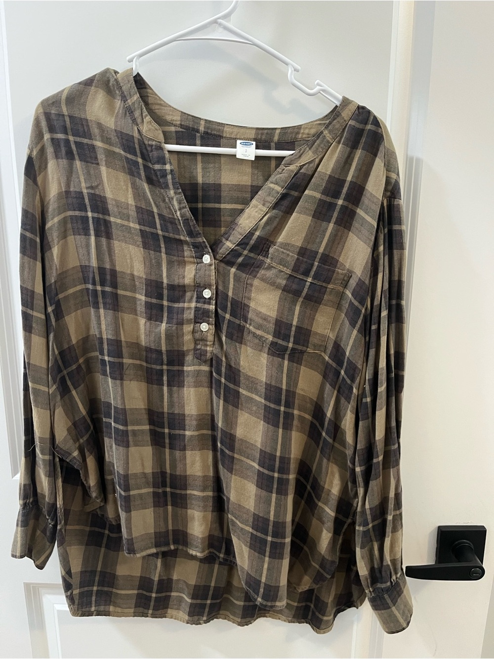 Old Navy Plaid Henley Tunic - Brown & Black
